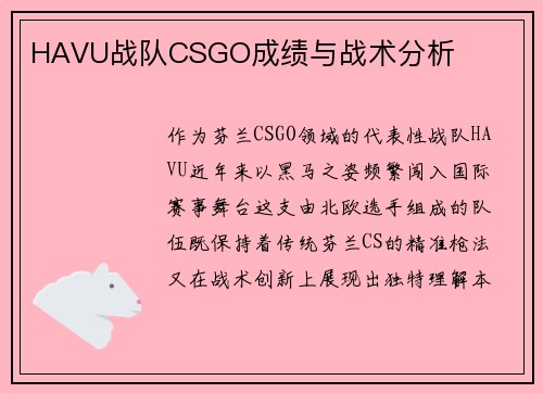 HAVU战队CSGO成绩与战术分析