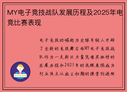 MY电子竞技战队发展历程及2025年电竞比赛表现